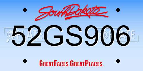 52GS906 South Dakota License Plate