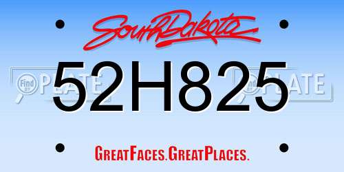 52H825 South Dakota License Plate