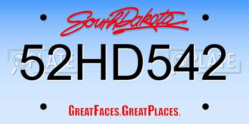 52HD542 South Dakota License Plate