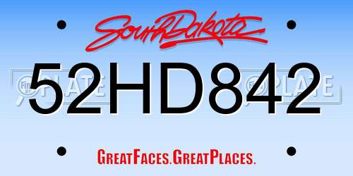 52HD842 South Dakota License Plate