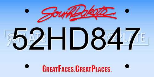 52HD847 South Dakota License Plate