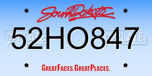 52HO847 South Dakota License Plate