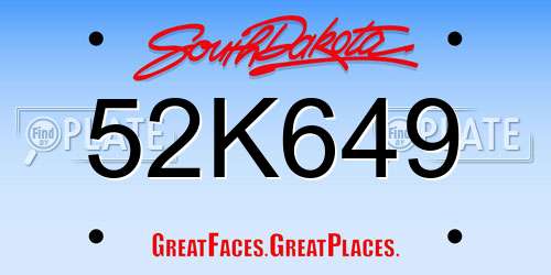 52K649 South Dakota License Plate
