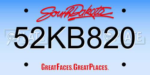 52KB820 South Dakota License Plate