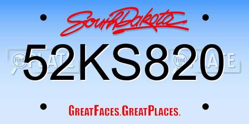 52KS820 South Dakota License Plate