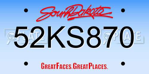 52KS870 South Dakota License Plate