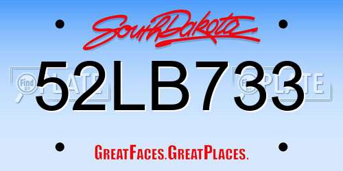 52LB733 South Dakota License Plate