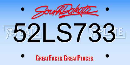 52LS733 South Dakota License Plate