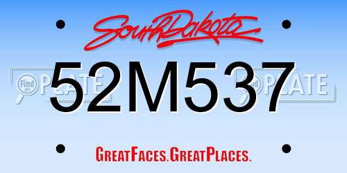 52M537 South Dakota License Plate