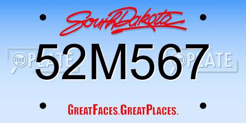 52M567 South Dakota License Plate