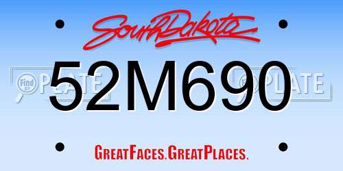 52M690 South Dakota License Plate