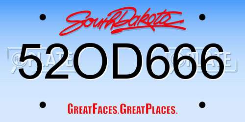 52OD666 South Dakota License Plate