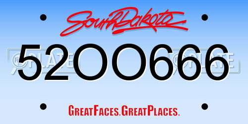 52OO666 South Dakota License Plate