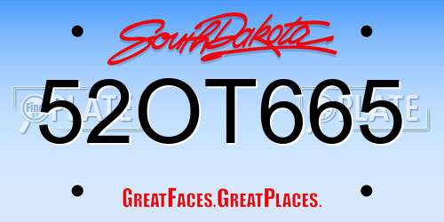 52OT665 South Dakota License Plate