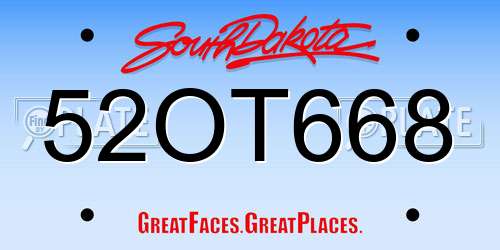 52OT668 South Dakota License Plate