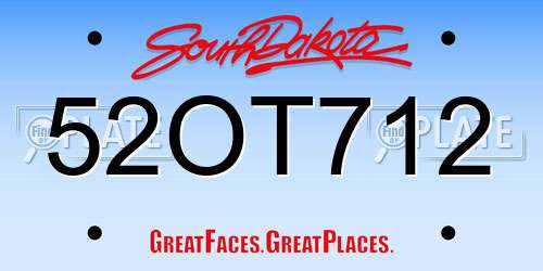 52OT712 South Dakota License Plate