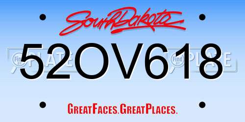 52OV618 South Dakota License Plate