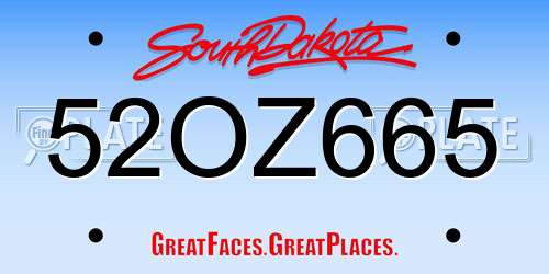 52OZ665 South Dakota License Plate