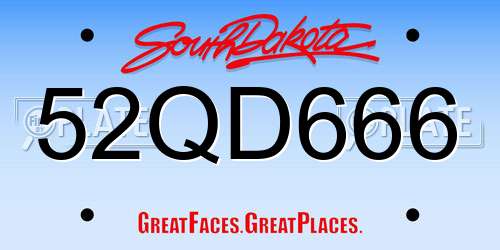52QD666 South Dakota License Plate