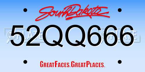52QQ666 South Dakota License Plate