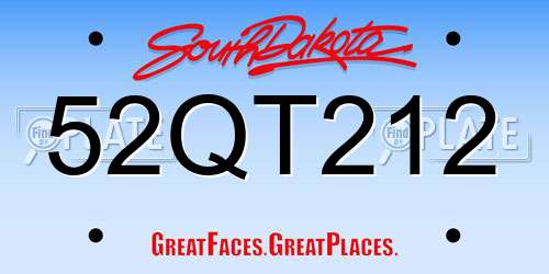 52QT212 South Dakota License Plate