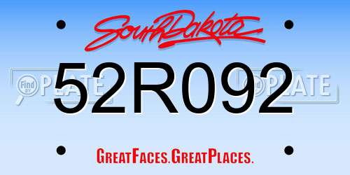 52R092 South Dakota License Plate