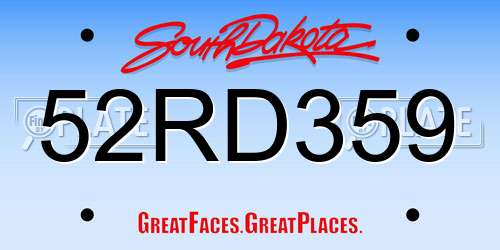 52RD359 South Dakota License Plate