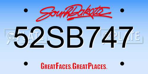 52SB747 South Dakota License Plate