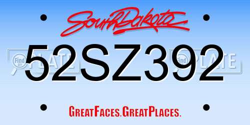 52SZ392 South Dakota License Plate