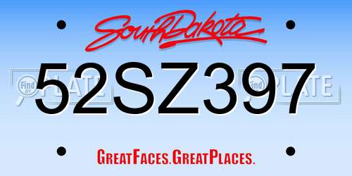 52SZ397 South Dakota License Plate