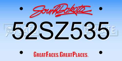 52SZ535 South Dakota License Plate