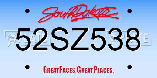 52SZ538 South Dakota License Plate