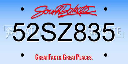 52SZ835 South Dakota License Plate