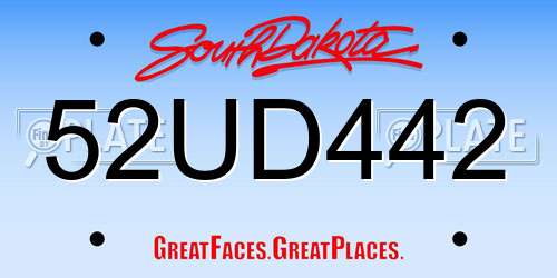 52UD442 South Dakota License Plate