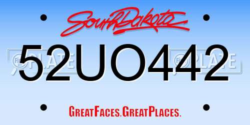 52UO442 South Dakota License Plate
