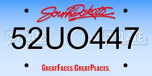 52UO447 South Dakota License Plate