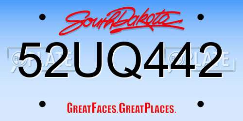 52UQ442 South Dakota License Plate