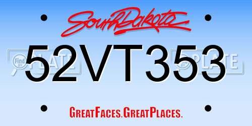 52VT353 South Dakota License Plate