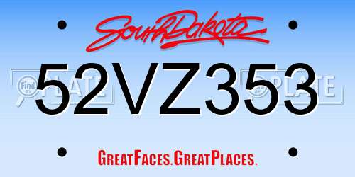 52VZ353 South Dakota License Plate