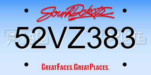 52VZ383 South Dakota License Plate