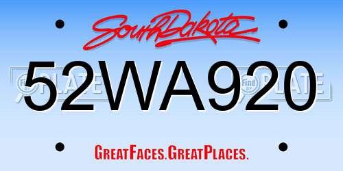 52WA920 South Dakota License Plate