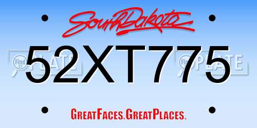52XT775 South Dakota License Plate