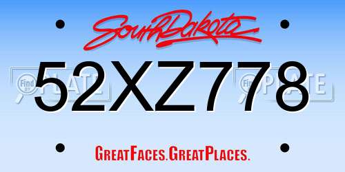 52XZ778 South Dakota License Plate