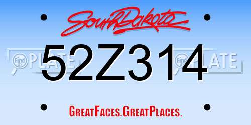 52Z314 South Dakota License Plate
