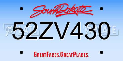 52ZV430 South Dakota License Plate