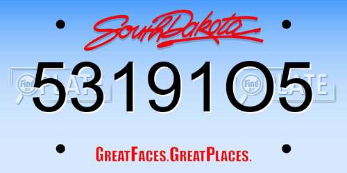 53191O5 South Dakota License Plate
