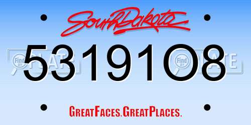 53191O8 South Dakota License Plate