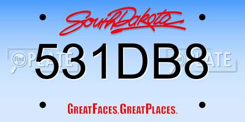 531DB8 South Dakota License Plate