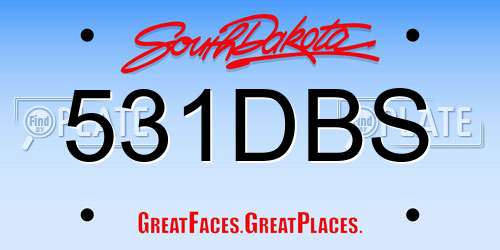 531DBS South Dakota License Plate