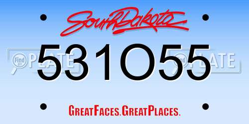 531O55 South Dakota License Plate
